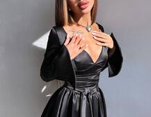 Атласна корсетна сукня  з пишною спідницею та зав‘язками на талії | PUSHKA SHOP