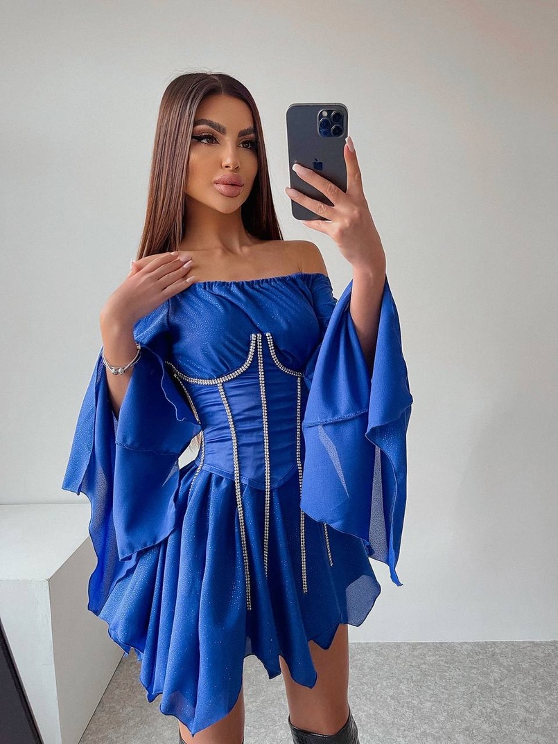 Шифонова сукня на підкладці з розкльошеними рукавами з асиметричною спідницею + корсет декорований стразами Ручна робота! Шифонова сукня на підкладці з розкльошеними рукавами з асиметричною спідницею + корсет декорований стразами Ручна робота! | PUSHKA SHOP