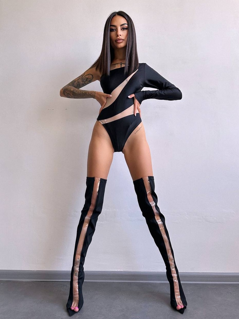 Боді на одне плече із вставками сітки Боді на одне плече із вставками сітки | PUSHKA SHOP