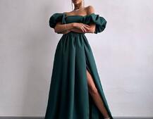 Сукня максі  з розрізом на спідниці та об’ємними рукавами  Сукня максі  з розрізом на спідниці та об’ємними рукавами  | PUSHKA SHOP