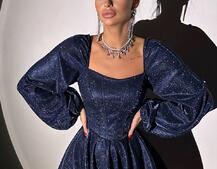 Сяюча корсетна сукня з пишною подвійною спідницею та об‘ємними рукавами | PUSHKA SHOP