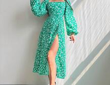 Квіткова сукня-міді зі шнурівкою на спинці та розрізом на ніжці Квіткова сукня-міді зі шнурівкою на спинці та розрізом на ніжці | PUSHKA SHOP