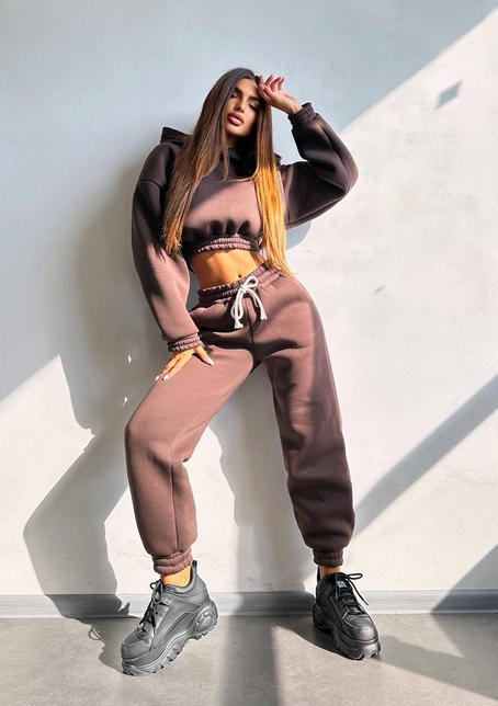 Базовий костюм на флісі з об'ємними капюшоном | PUSHKA SHOP