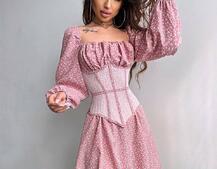 Сукня міні в квітковий принт + прозорий корсет  Сукня міні в квітковий принт + прозорий корсет  | PUSHKA SHOP