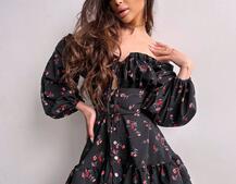 Сукня з квітковим принтом з воланами на ґудзиках  Сукня з квітковим принтом з воланами на ґудзиках  | PUSHKA SHOP