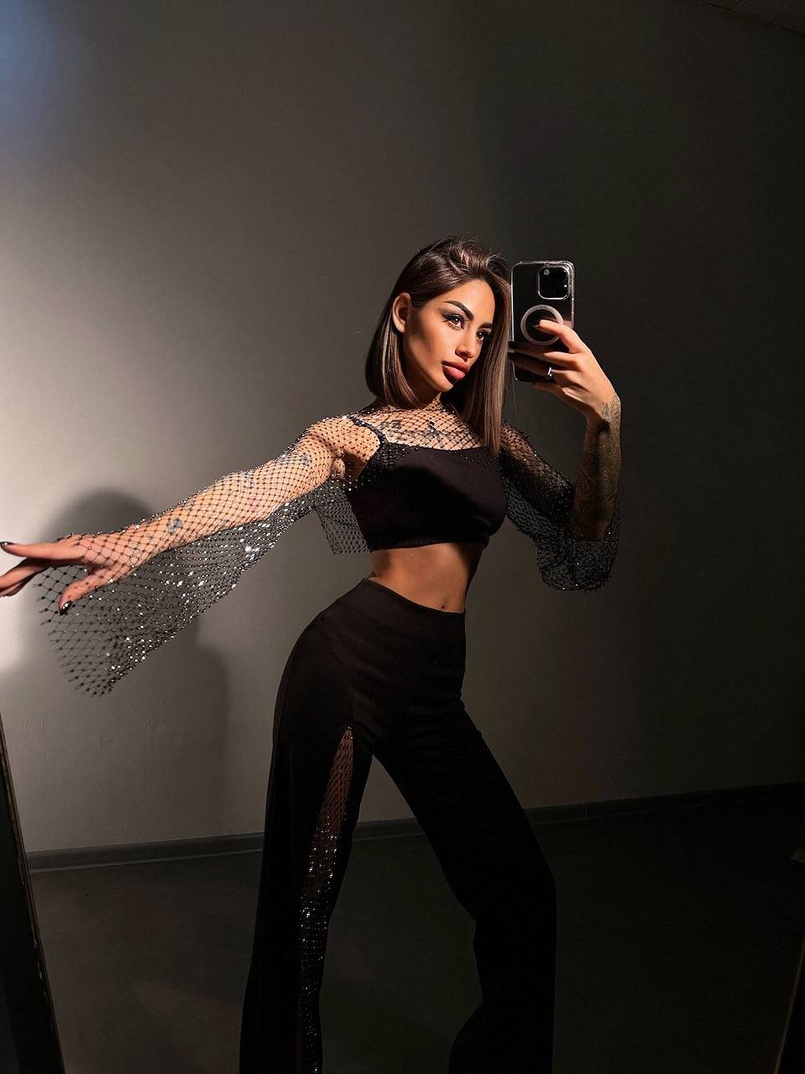 Комплект: топ + штани із сіткою зі стразами  Комплект: топ + штани із сіткою зі стразами  | PUSHKA SHOP