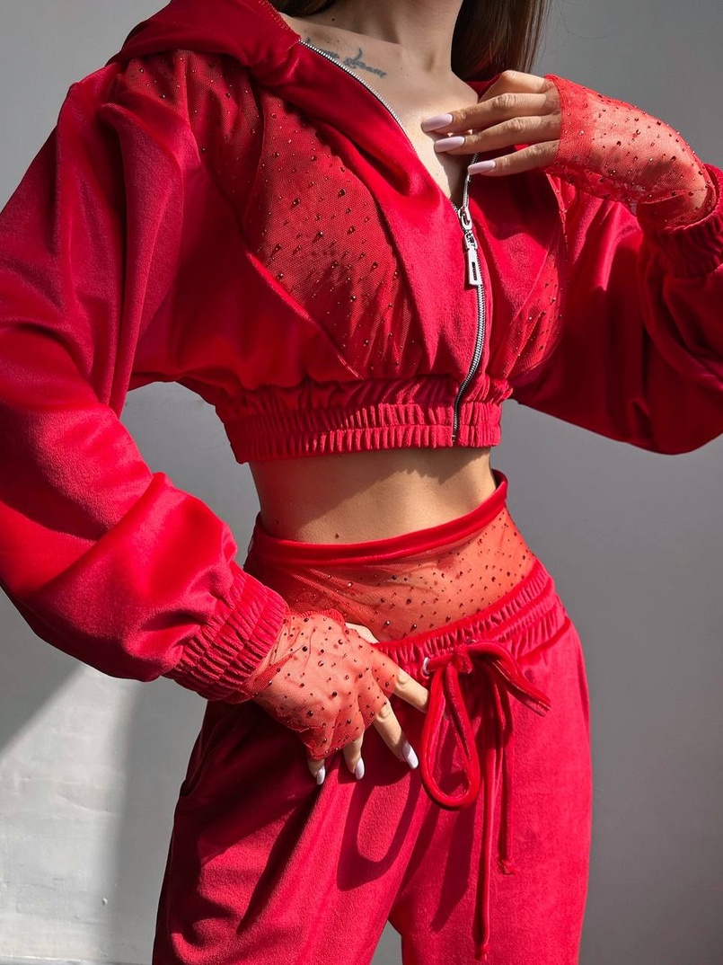 Велюровий комплект декорований стразами( бомбер+ рукавички+ штани + трусики) Велюровий комплект декорований стразами( бомбер+ рукавички+ штани + трусики) | PUSHKA SHOP