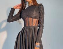 Приталена блискуча сукня з корсетною вставкою та пишною спідницею-сонцем | PUSHKA SHOP