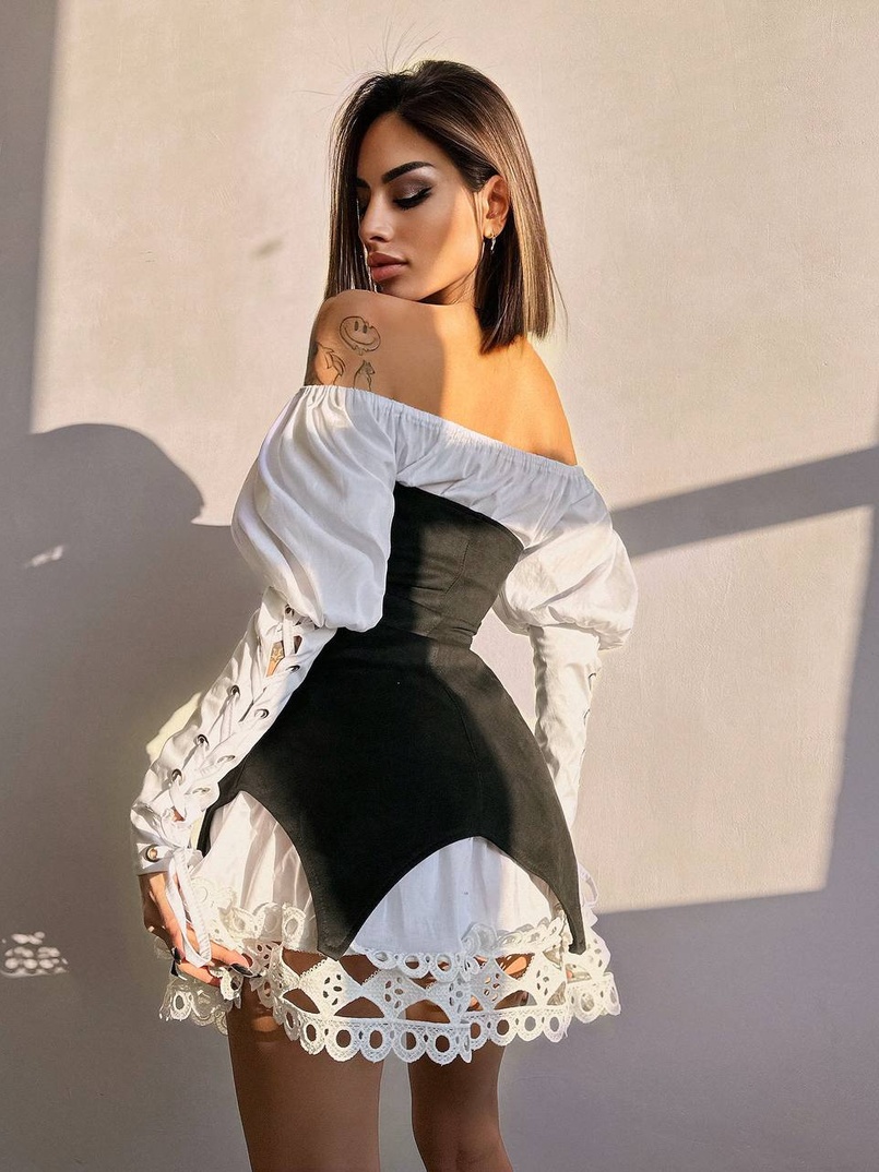 Комплект: сукня декорована мереживом + корсет  Комплект: сукня декорована мереживом + корсет  | PUSHKA SHOP