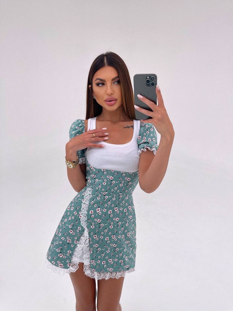 Сукня з квітковим принтом декорована мереживом  Сукня з квітковим принтом декорована мереживом  | PUSHKA SHOP