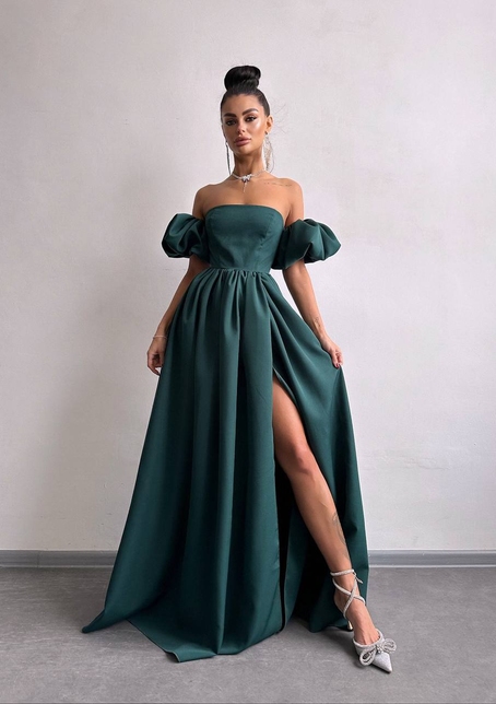 Сукня максі  з розрізом на спідниці та об’ємними рукавами  | PUSHKA SHOP