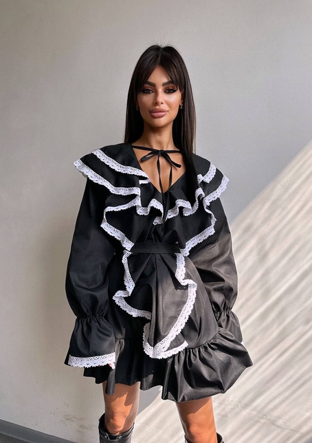 Котонова сукня декорована мереживом    | PUSHKA SHOP