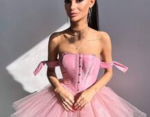 Атласна корсетна сукня міні з гачками та пишною фатиновою спідницею  Атласна корсетна сукня міні з гачками та пишною фатиновою спідницею  | PUSHKA SHOP