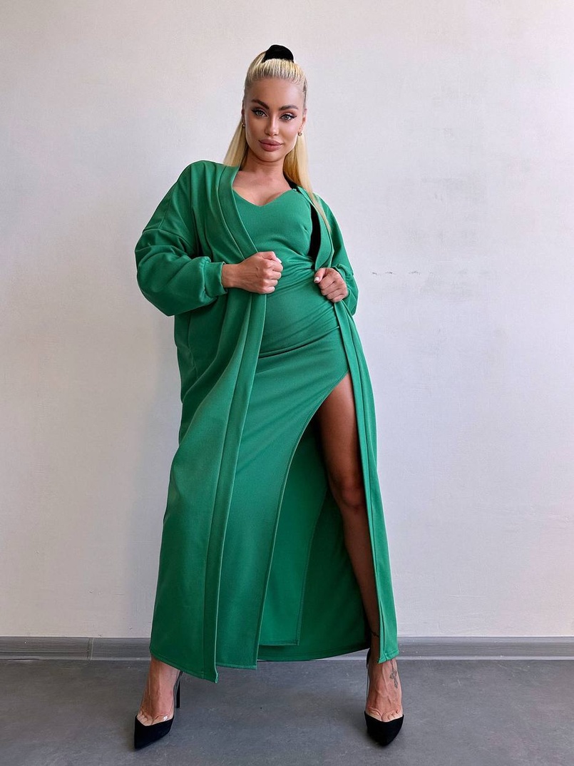 Комплект: сукня з філіжанками + кардиган максі з теплого рубчика  Комплект: сукня з філіжанками + кардиган максі з теплого рубчика  | PUSHKA SHOP