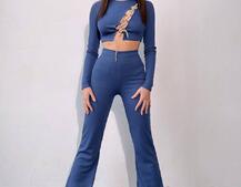 Комплект : штани кльош і топ декорований шнурком зі стразами  Комплект : штани кльош і топ декорований шнурком зі стразами  | PUSHKA SHOP