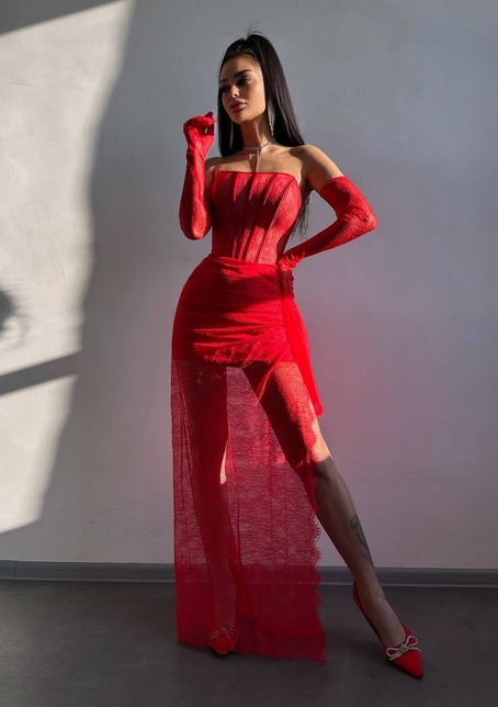 Мереживна сукня максі з рукавичками  | PUSHKA SHOP