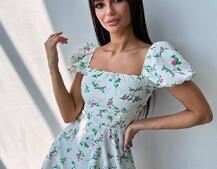 Сукня- міні у квітковий принт зі шнурівкою на спинці Сукня- міні у квітковий принт зі шнурівкою на спинці | PUSHKA SHOP