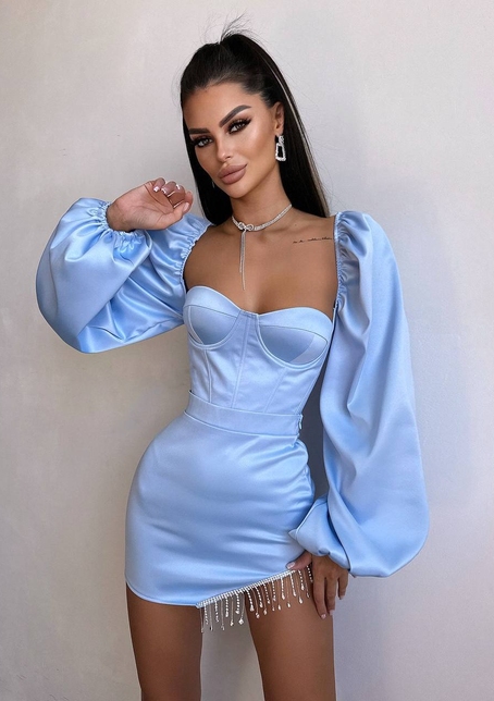 Атласний  комплект: корсет + спідниця декорована бахромою зі страз | PUSHKA SHOP