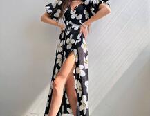 Сукня міді  із запахом та об'ємними рукавами Сукня міді  із запахом та об'ємними рукавами | PUSHKA SHOP