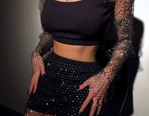 Комплект: топ + спідниця із сіткою зі стразами  | PUSHKA SHOP