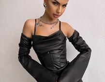 Комплект з еко шкіри: корсет з чашечками+ спідниця міні Комплект з еко шкіри: корсет з чашечками+ спідниця міні | PUSHKA SHOP