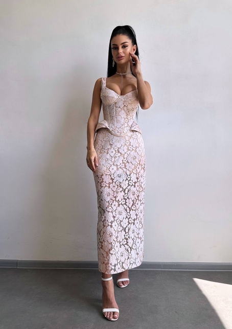 Вишуканий комплект із мереживного корсета та спідниці міді  | PUSHKA SHOP
