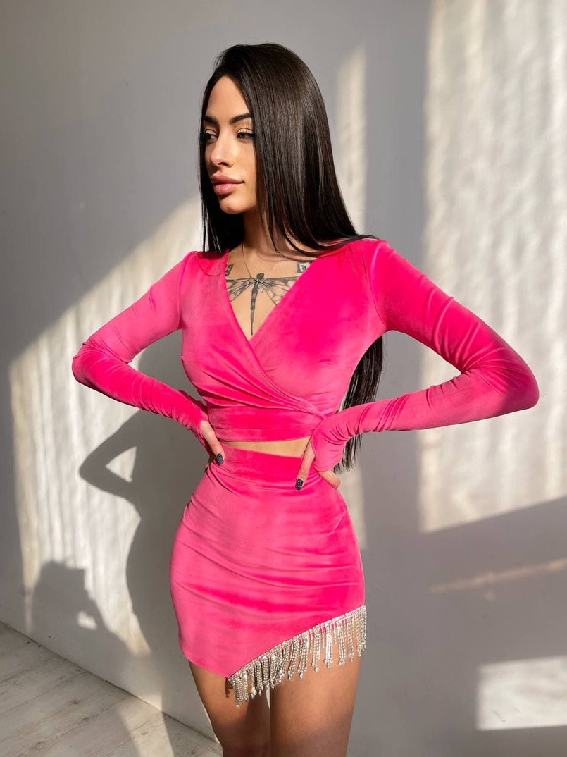 Оксамитовий комплект, декорований бахромою зі страз Оксамитовий комплект, декорований бахромою зі страз | PUSHKA SHOP