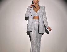 Костюм: піджак на підкладці, штани кльош+ топ з чашечками Костюм: піджак на підкладці, штани кльош+ топ з чашечками | PUSHKA SHOP