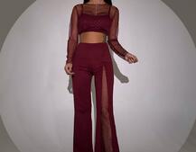 Комплект: топ + штани із сіткою зі стразами  Комплект: топ + штани із сіткою зі стразами  | PUSHKA SHOP