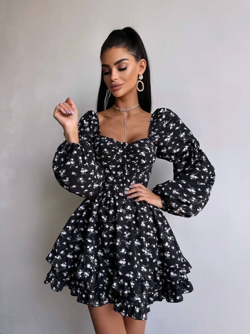 Сукня з квітковим принтом з воланами на ґудзиках  | PUSHKA SHOP