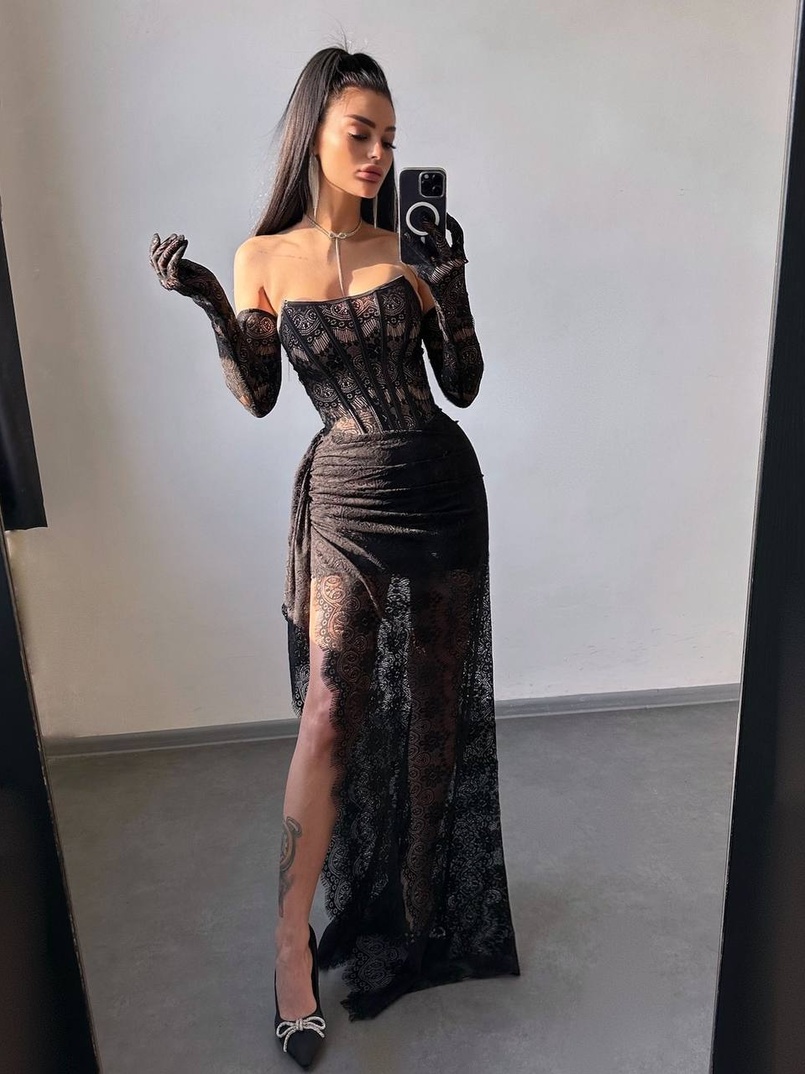 Мереживна сукня максі з рукавичками  | PUSHKA SHOP