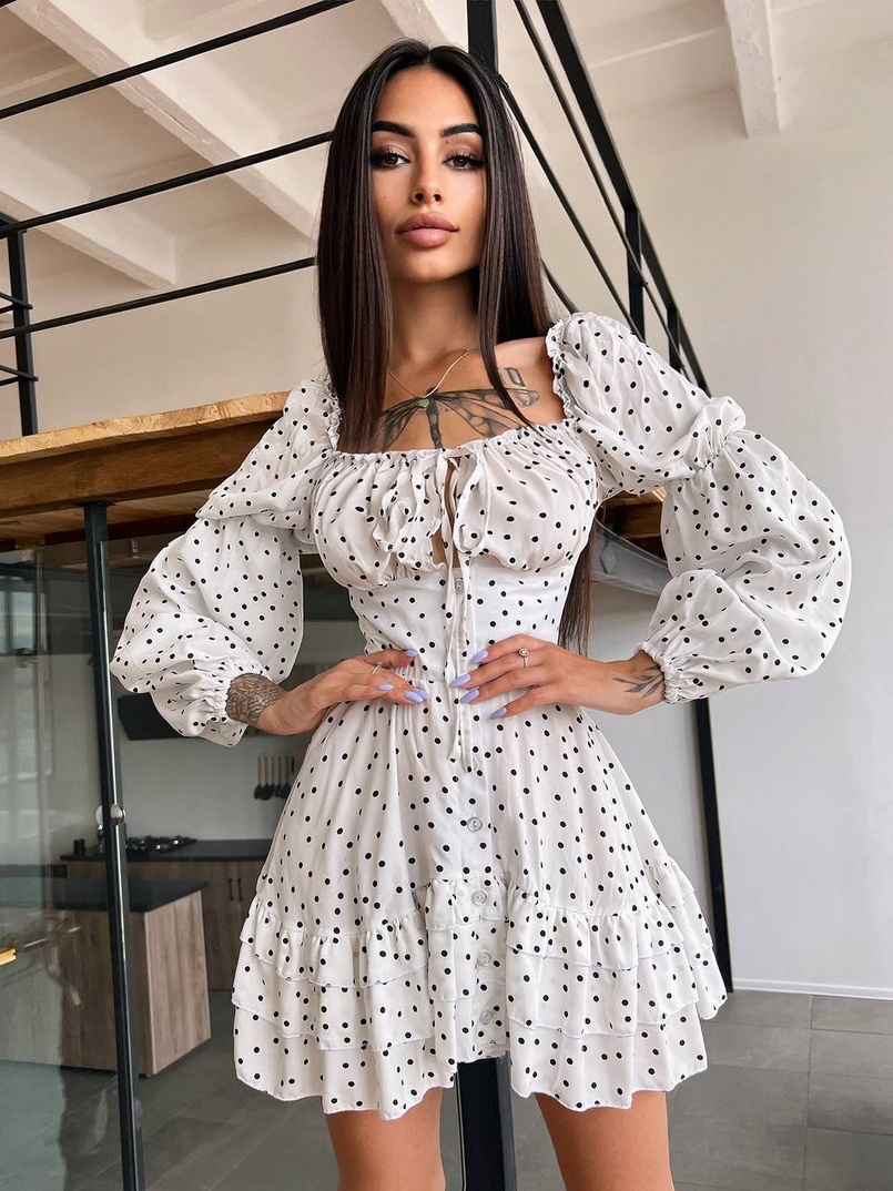 Сукня в горошок на ґудзиках з воланами  Сукня в горошок на ґудзиках з воланами  | PUSHKA SHOP