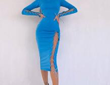 Сукня міді зі шнурівкою на ніжці та на рукавах Сукня міді зі шнурівкою на ніжці та на рукавах | PUSHKA SHOP