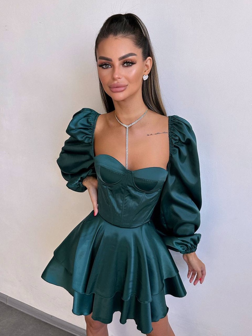 Атласна корсетна сукня бюстьє з пишною подвійною спідницею та об‘ємними рукавами | PUSHKA SHOP