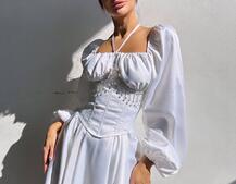 Сукня з корсетом, декорованим бахромою зі страз Ручна робота  | PUSHKA SHOP