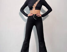 Комплект : штани кльош і топ декорований шнурком зі стразами  Комплект : штани кльош і топ декорований шнурком зі стразами  | PUSHKA SHOP