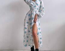 Квіткова сукня-міді з розрізом та об'ємними рукавами Квіткова сукня-міді з розрізом та об'ємними рукавами | PUSHKA SHOP