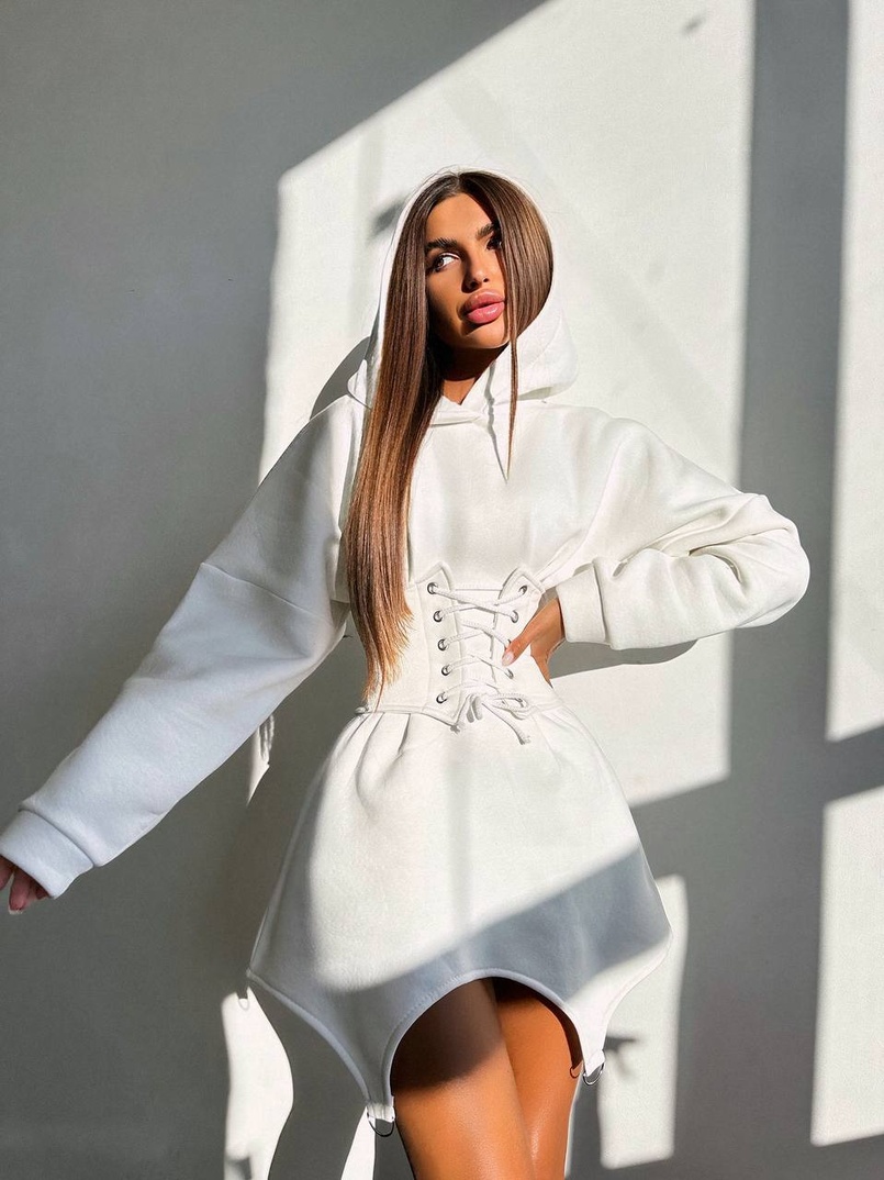 Тепле приталене худі з капюшоном на флісі + корсет на шнурівці Можна носити з корсетом та без | PUSHKA SHOP