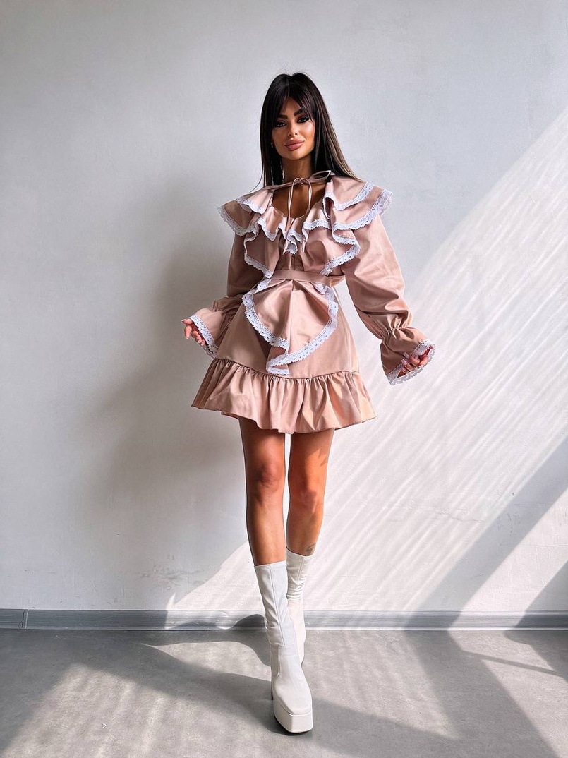 Котонова сукня декорована мереживом    Котонова сукня декорована мереживом    | PUSHKA SHOP