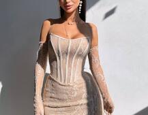 Сукня міні зі шлейфом та рукавичками Сукня міні зі шлейфом та рукавичками | PUSHKA SHOP