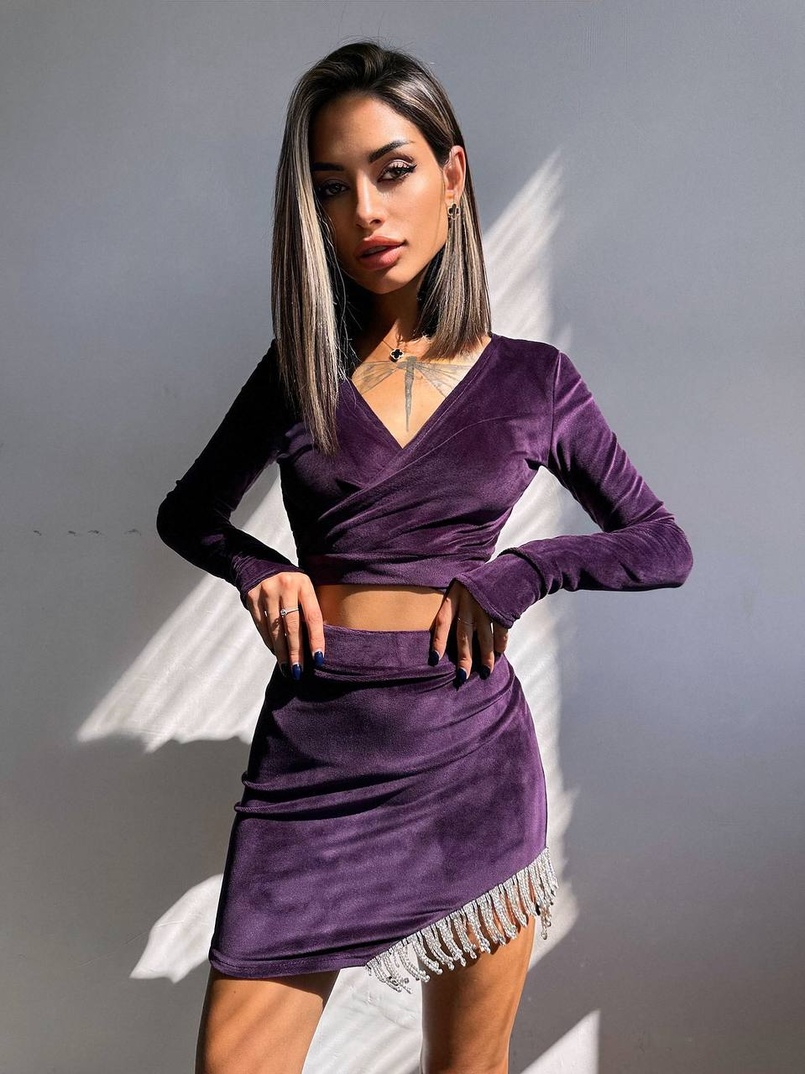 Оксамитовий комплект, декорований бахромою зі страз Оксамитовий комплект, декорований бахромою зі страз | PUSHKA SHOP