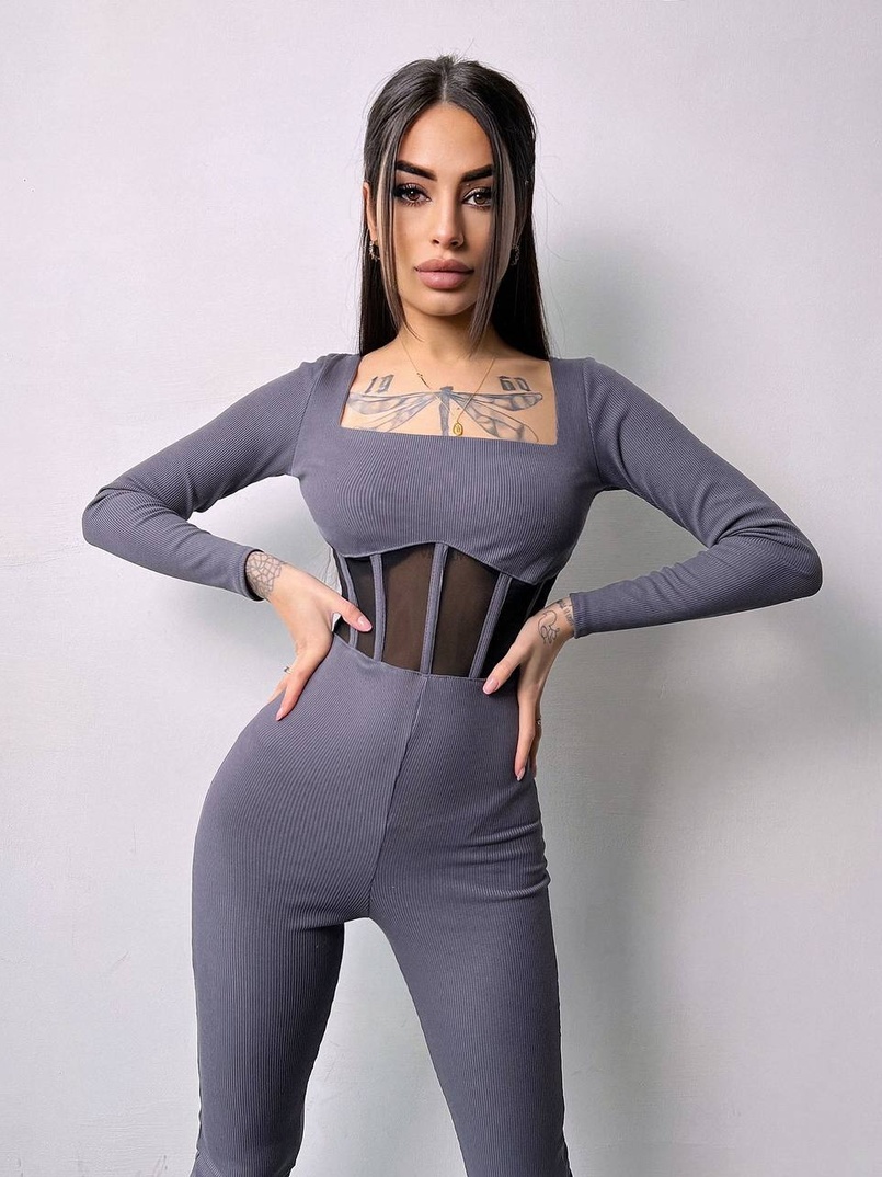 Облягаючий трикотажний комбінезон з елементами корсету  Облягаючий трикотажний комбінезон з елементами корсету  | PUSHKA SHOP