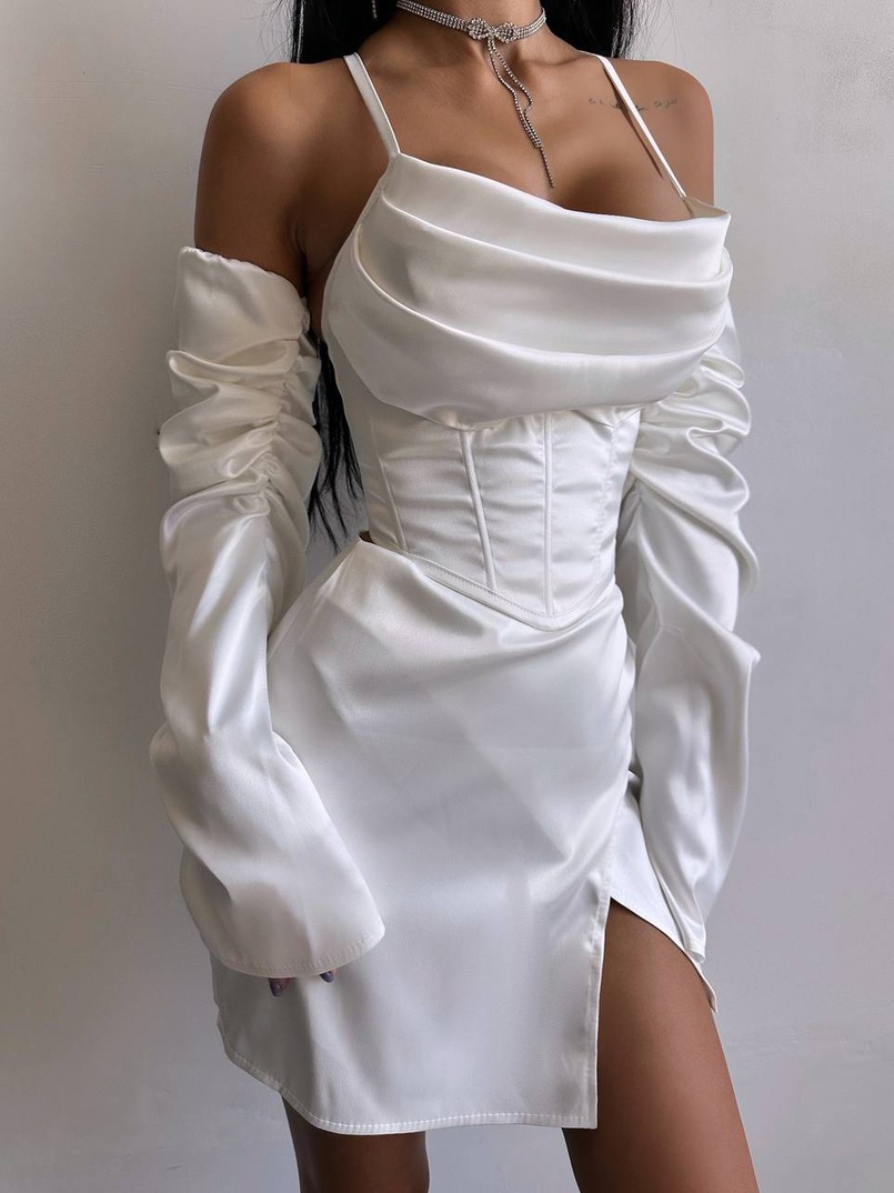 Комплект: корсет з рукавами    + спідниця міні з драпіруванням   Комплект: корсет з рукавами    + спідниця міні з драпіруванням   | PUSHKA SHOP