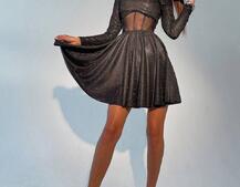 Приталенное блестящее платье с корсетной вставкой и пышной юбкой-солцем | PUSHKA SHOP