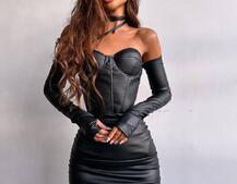 Корсетна сукня міні з філіжанками з еко-шкіри Корсетна сукня міні з філіжанками з еко-шкіри | PUSHKA SHOP