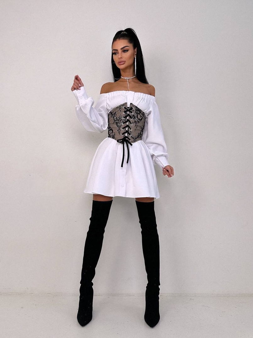 Приталена сорочка на плічках+  мереживний корсет Приталена сорочка на плічках+  мереживний корсет | PUSHKA SHOP