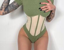 Трикотажне боді з сітчастою вставкою Трикотажне боді з сітчастою вставкою | PUSHKA SHOP