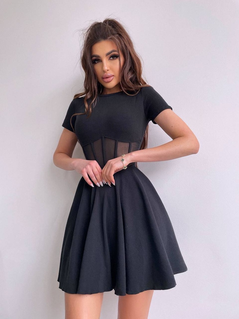 Сукня-міні  з елементами корсету  та спідницею солнцем | PUSHKA SHOP