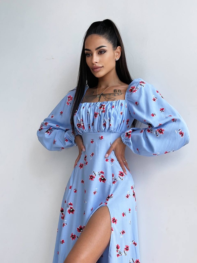 Сукня міді з розрізом в квітковий принт + прозорий корсет  Сукня міді з розрізом в квітковий принт + прозорий корсет  | PUSHKA SHOP