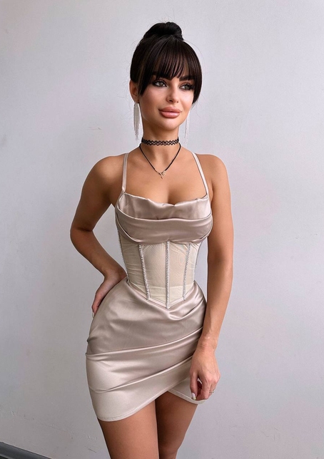 Комплект: корсет, декорований стразами + спідниця міні з драпіруванням   | PUSHKA SHOP